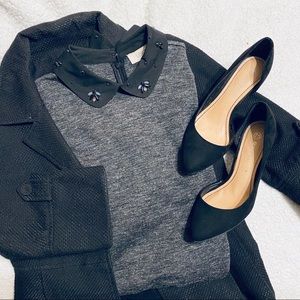 💜 LOFT Embellished Peterpan Collar Large Gray Dress